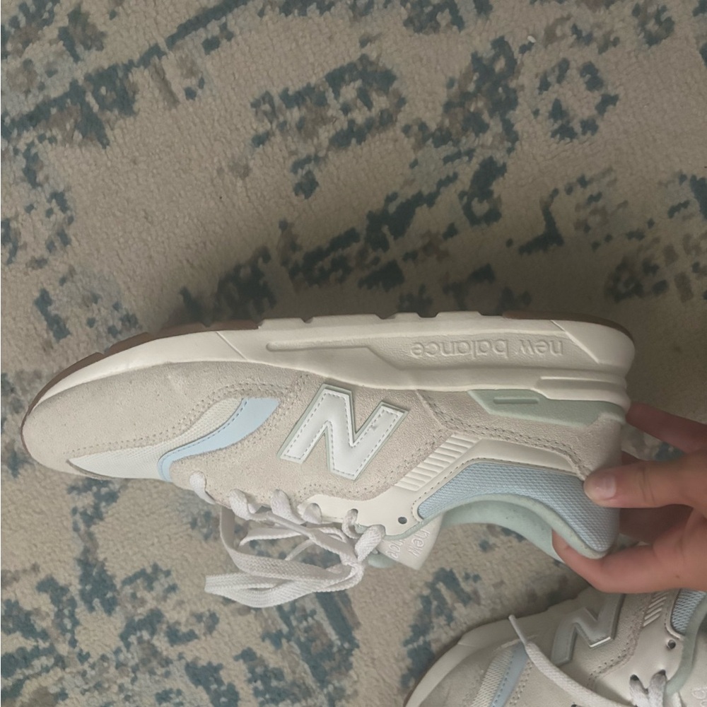 New Balance Cream and Light Blue Athletic Shoes